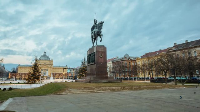 Croatian King Tomislav timelapse hyperlapse sunrise. With art pavilion.