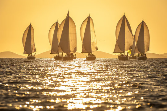 Sailing boats with spinnaker during the race