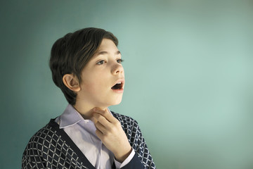 teenager singer boy sing close up portrait