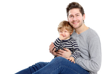 Father and Son Portraits, Isolated on white - Happy Young Family