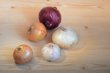 Onions and garlic head