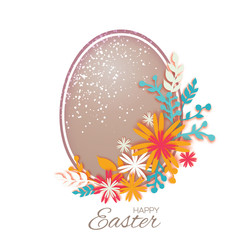Fototapeta na wymiar Happy Easter. Colorful Paper cut Easter Egg, Flower.