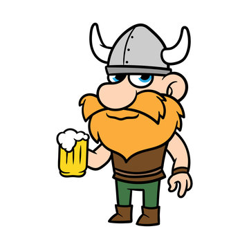 Cartoon Viking Holding a Glass of Beer Vector Illustration