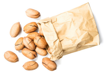 pecan fruits in the paper bag
