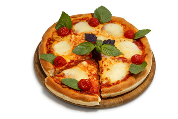 Pizza on a wooden tray