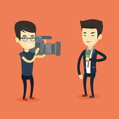 TV reporter and operator vector illustration.