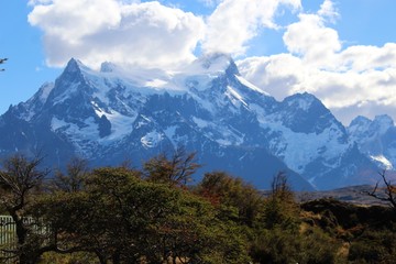 Fototapeta premium big mountains behind of a green forest