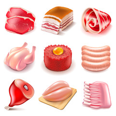 Raw meat icons vector set