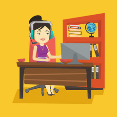 Business woman with headset working at office.