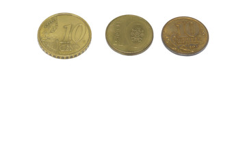 Coins on white background.