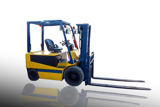 Lifting forklift truck on isolate white background.
