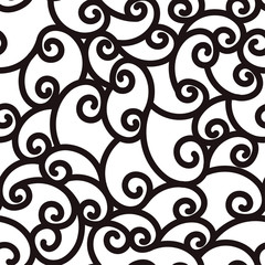 Fototapeta na wymiar Abstract seamless waving curling lines, black and white background