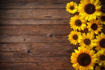 Gartenposter Sunflowers on wooden background © Alexander Raths