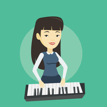 Woman playing piano vector illustration.