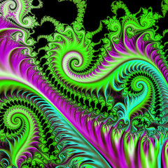 Fairy forest. Multicolored curls. Neural network. 3D surreal illustration. Sacred geometry. Mysterious psychedelic relaxation pattern. Fractal abstract texture. Digital artwork graphic astrology magic