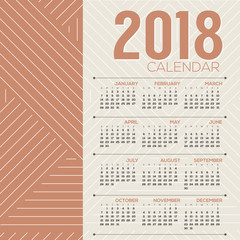 Simple And Clean 2018 Printable Calendar Starts Sunday Vector Illustration