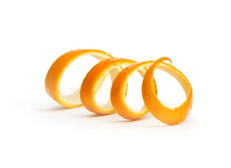 orange spiral peel isolated on white background