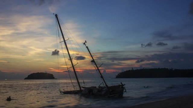 Day to Night Timelapse of Stranded Yacht
