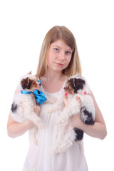 Girl and puppies