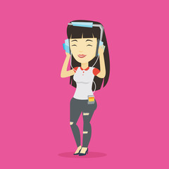 Young woman in headphones listening to music.
