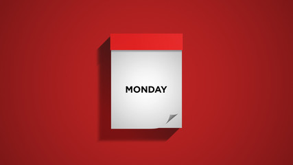 Red weekly calendar showing Monday on a red wall