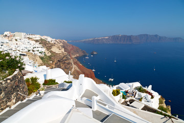 Fototapeta premium w wakacje Europa Cyklady Santorini stare miasto białe i niebo