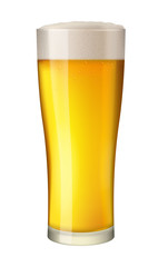 Cold beer in tall glass. Alcohol beverage in mug. Pint of gold lager with foam. Pub symbol. Excellent photo-realistic vector illustration isolated on white background