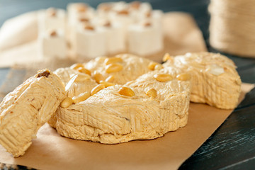traditional eastern desserts on wooden background