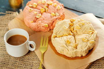 traditional eastern desserts on wooden background