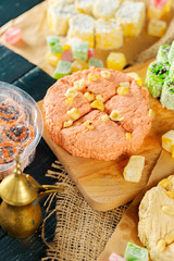 traditional eastern desserts on wooden background