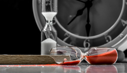 table clock with sand closeup
