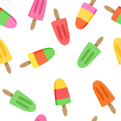 Seamless pattern with cartoon style popsicles and ice-cream. Pattern is in swatch panel.