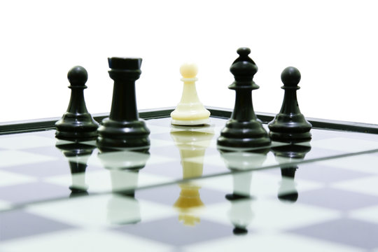 one white pawn on king shadow fight team black chess concept business leadership and teamwork