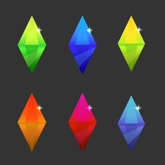 Set of cartoon different color crystals
