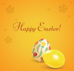 Fototapeta na wymiar Easter card. Two easter eggs with shadows on the orange background.