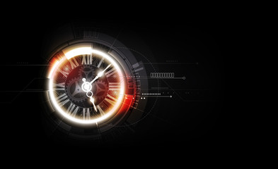 Abstract Futuristic Technology Background with Clock concept and Time Machine, vector transparent