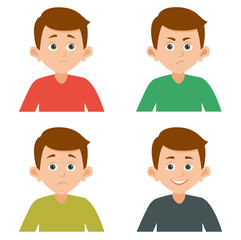 Facial avatar emotions icons set expressing smile sadness fun happiness anger  joy pensiveness surprise isolated vector illustration