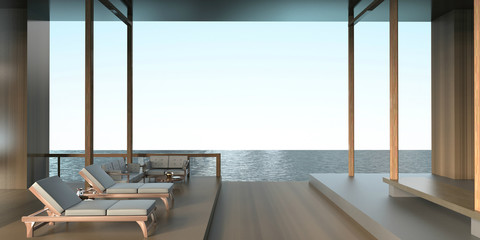 Fototapeta na wymiar Beach lounge Modern Contemporary- Sundeck on Sea view and clean Sky 