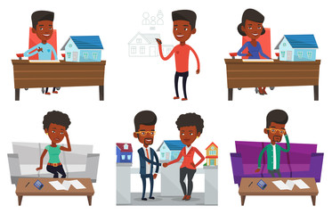 Vector set of real estate agents and house owners.