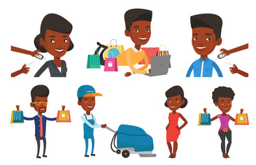 Vector set of shopping people characters.
