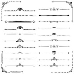 Vintage set of vector decorative elements. Horizontal separators in the frame. Collection of different ornaments. Classic pattern. Set of vintage patterns