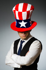 Man wearing hat with american symbols