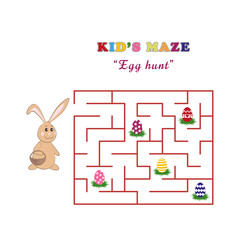 Kid's maze Egg hunt with a cute easter rabbit. Children's labyrinth in cartoon style on a white background
