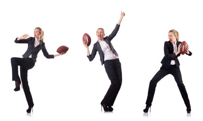 Woman businesswoman with american football