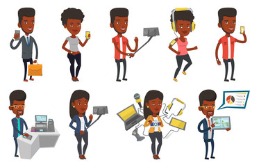 Vector set of people using modern technologies.
