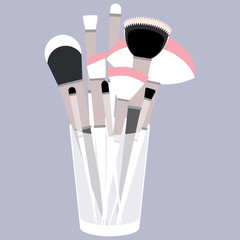 Vector illustration with glass and makeup brushes