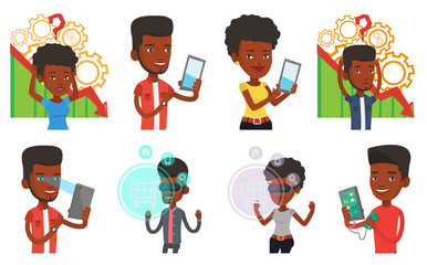 Vector set of people using modern technologies.