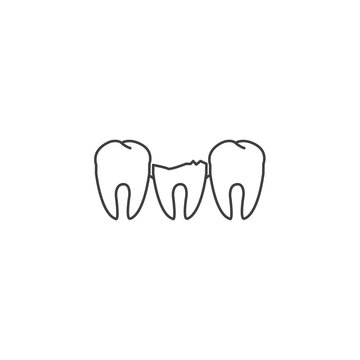 Broken tooth among healthy teeth. Dental disease. Vector illustration.