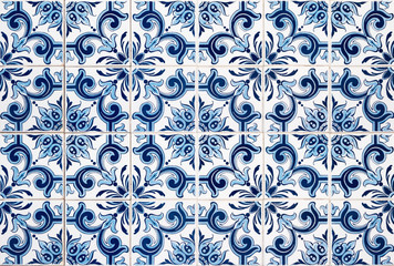 Closeup detail of old Portuguese glazed tiles.