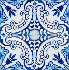 Closeup detail of old Portuguese glazed tiles.
